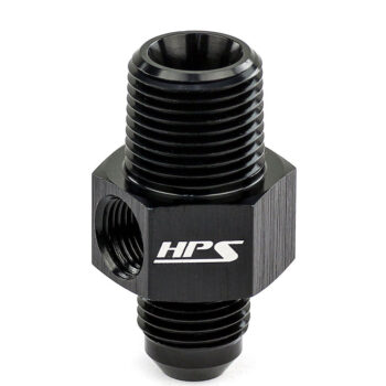 HPS AN Male to NPT Adapter (Side Port) Fitting [Tee] [AN -8 to 3/8 NPT] (Aluminum, Black)