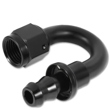 BFC Push-on Hose End to AN Female AN Fitting Adapter [180 Degree] [-6 to 3/8" Barb] [Aluminum, Black]