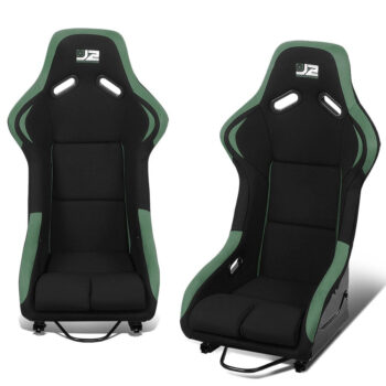 J2 Engineering J2-RS-001-GN Fixed Position Bucket Racing Seat w/Slider (Black/Green)