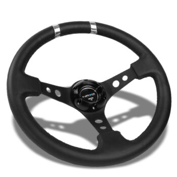 NRG RST-016R-SL 350mm 3" Deep Dish 3 Spoke Black PVC Leather Steering Wheel